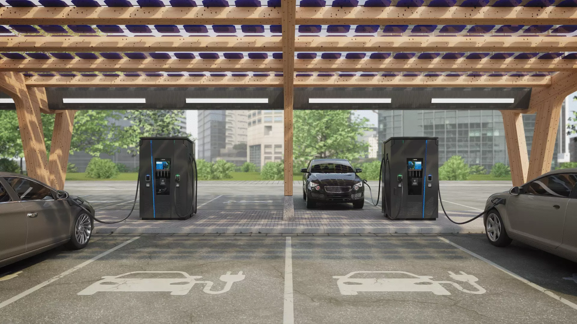 electric cars charging on the Compleo eTower